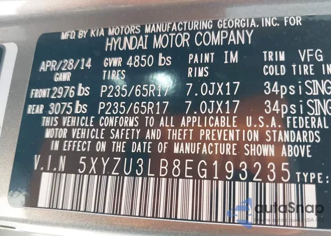 2014 Hyundai Santa Fe Sport 2.4L z USA, uszkodzony, nr VIN 5XYZU3LB8EG193235